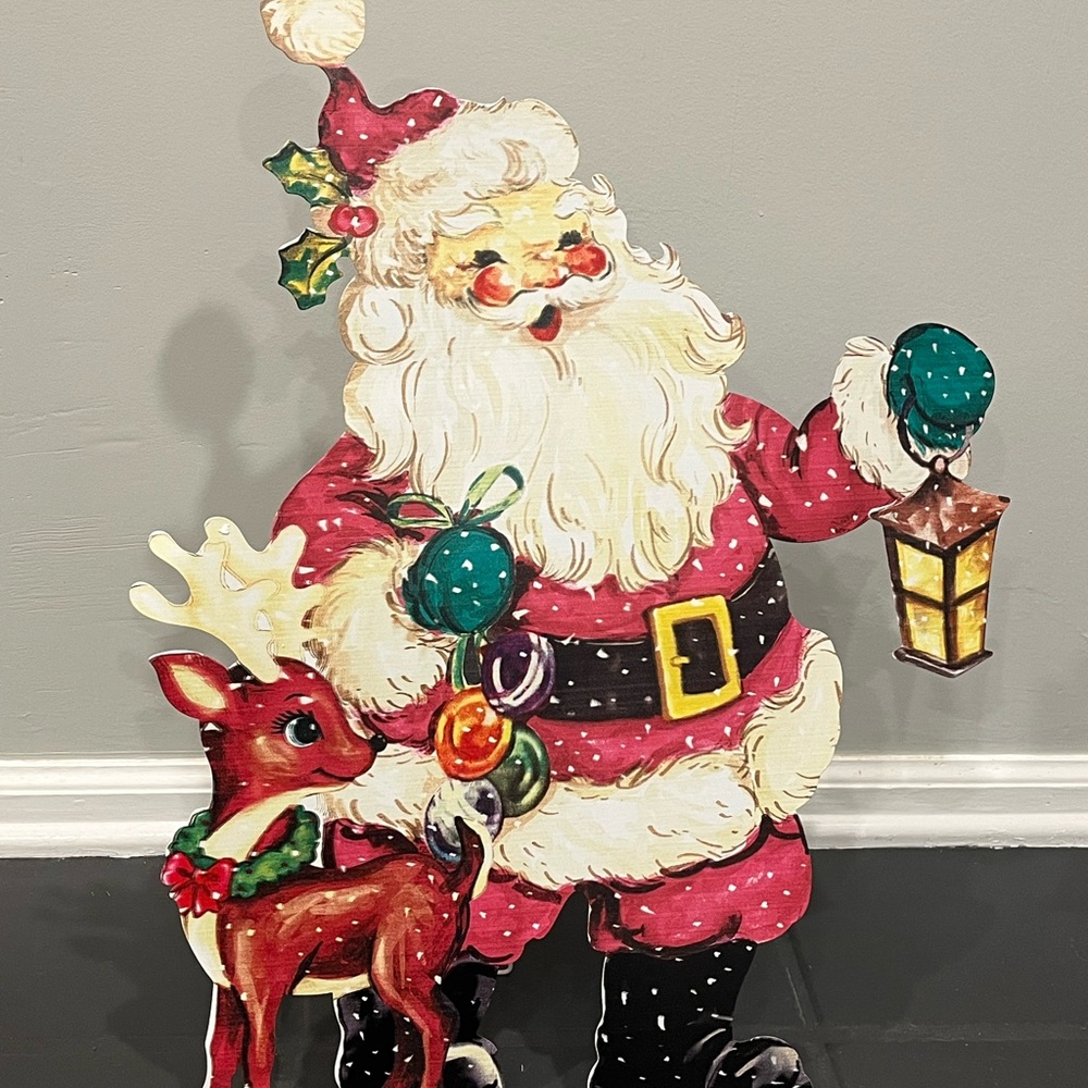 Santa Claus Cutout 24in Metal Standing Santa Christmas Retro Design